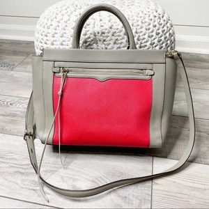 Rebecca Minkoff Small Monroe Saffiano Leather Tote Bag Grey Red